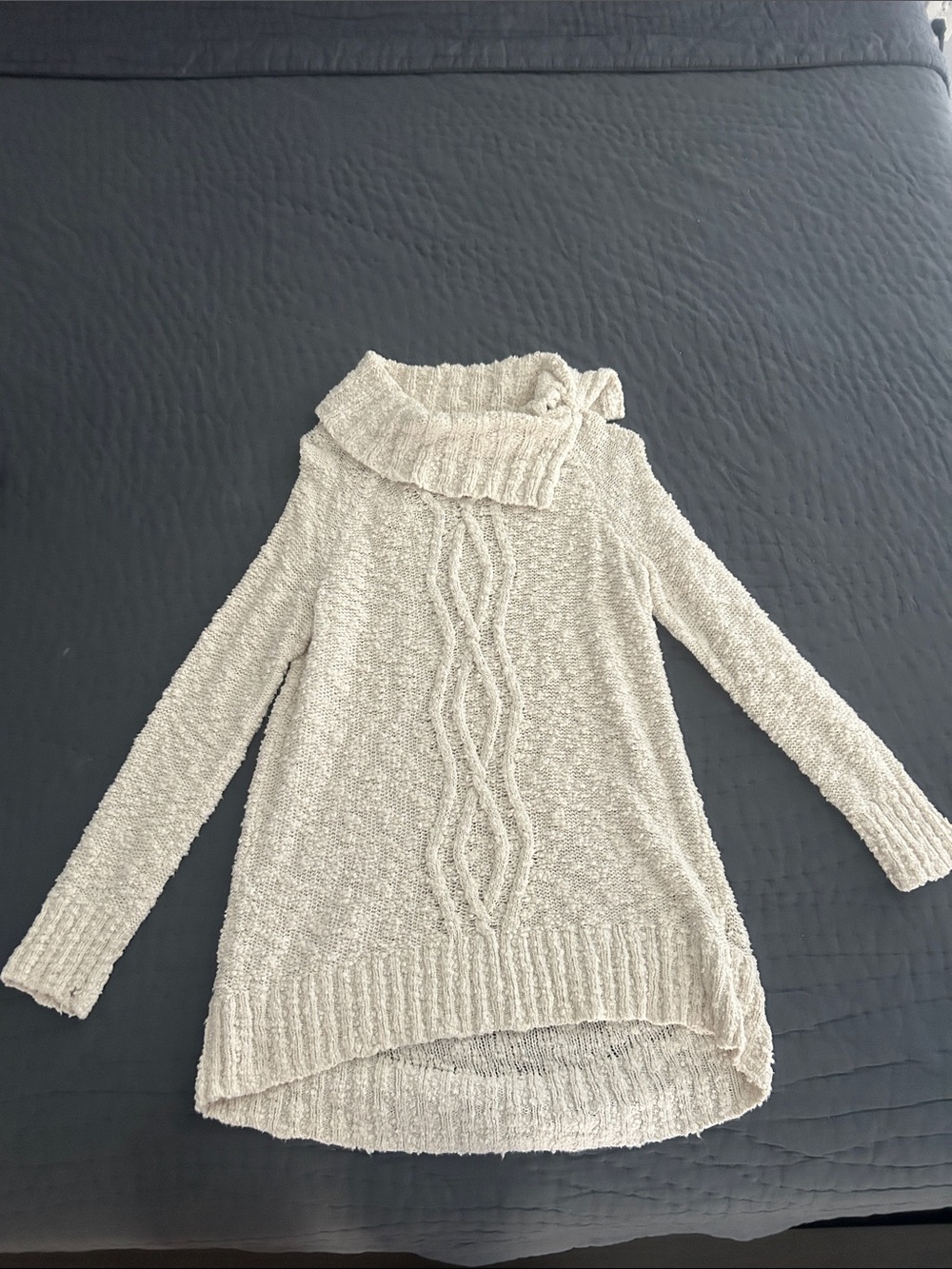 Moth Cream Cowl-Neck Cable Knit Sweater